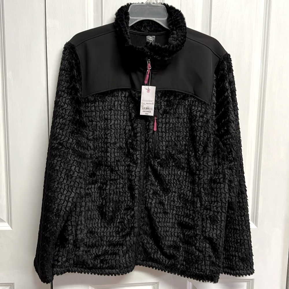 Made For Life Black Fleece Pocket Zip Front Jacket Size XXL NWT